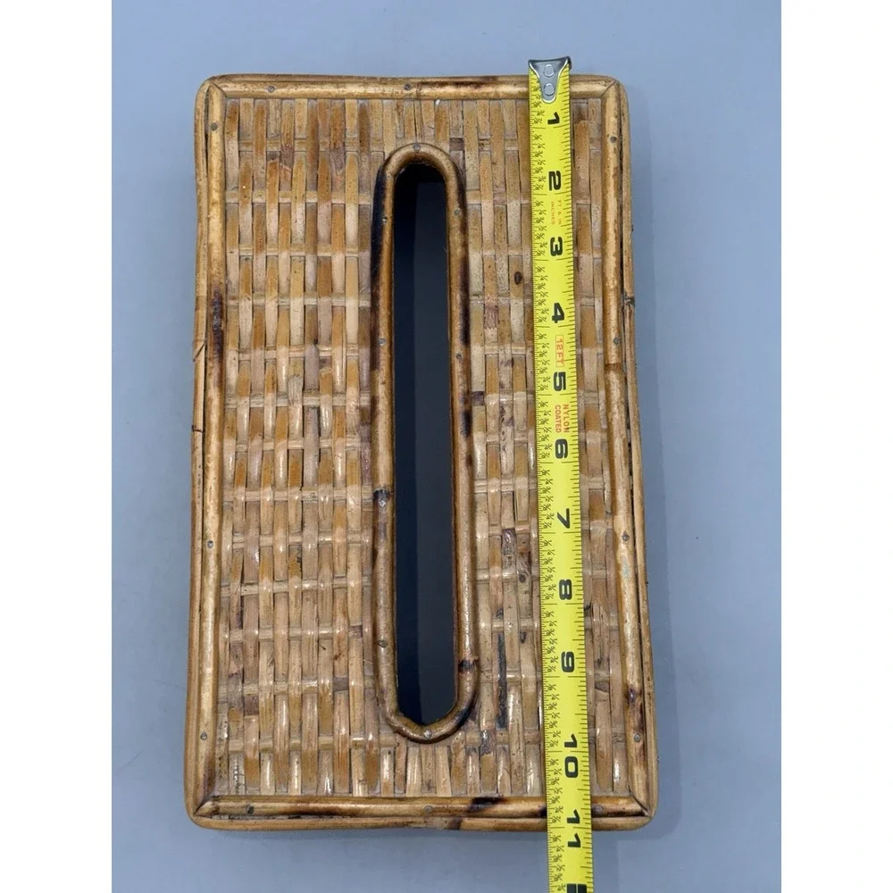 Vintage Boho Rattan Bamboo Wicker Tissue Box Cover Holder Natural Cottage Decor